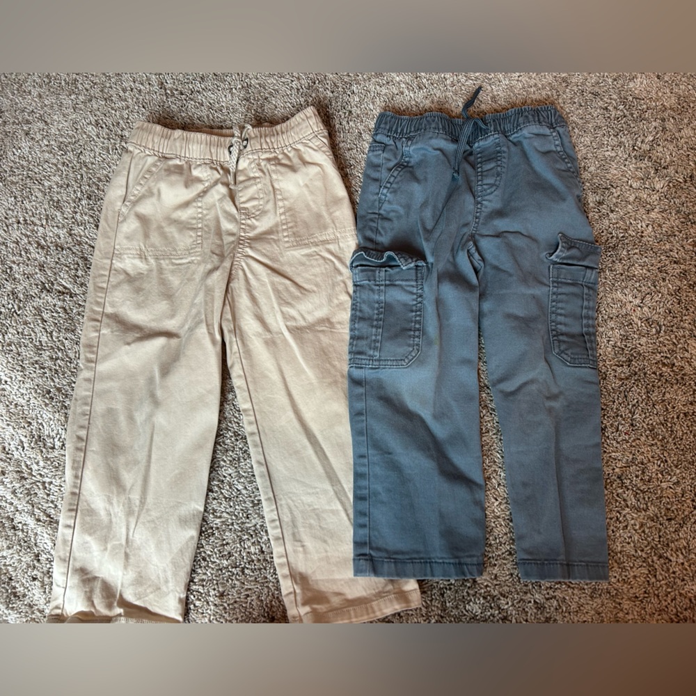 Cat & Jack Beige and Slate Blue Kids Elastic Waist Pants Duo